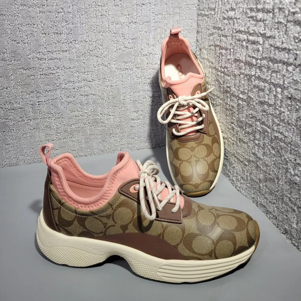 Coach C270 Signature Tech Runner Womens Size US 9B Brown Pink Sneaker Shoes